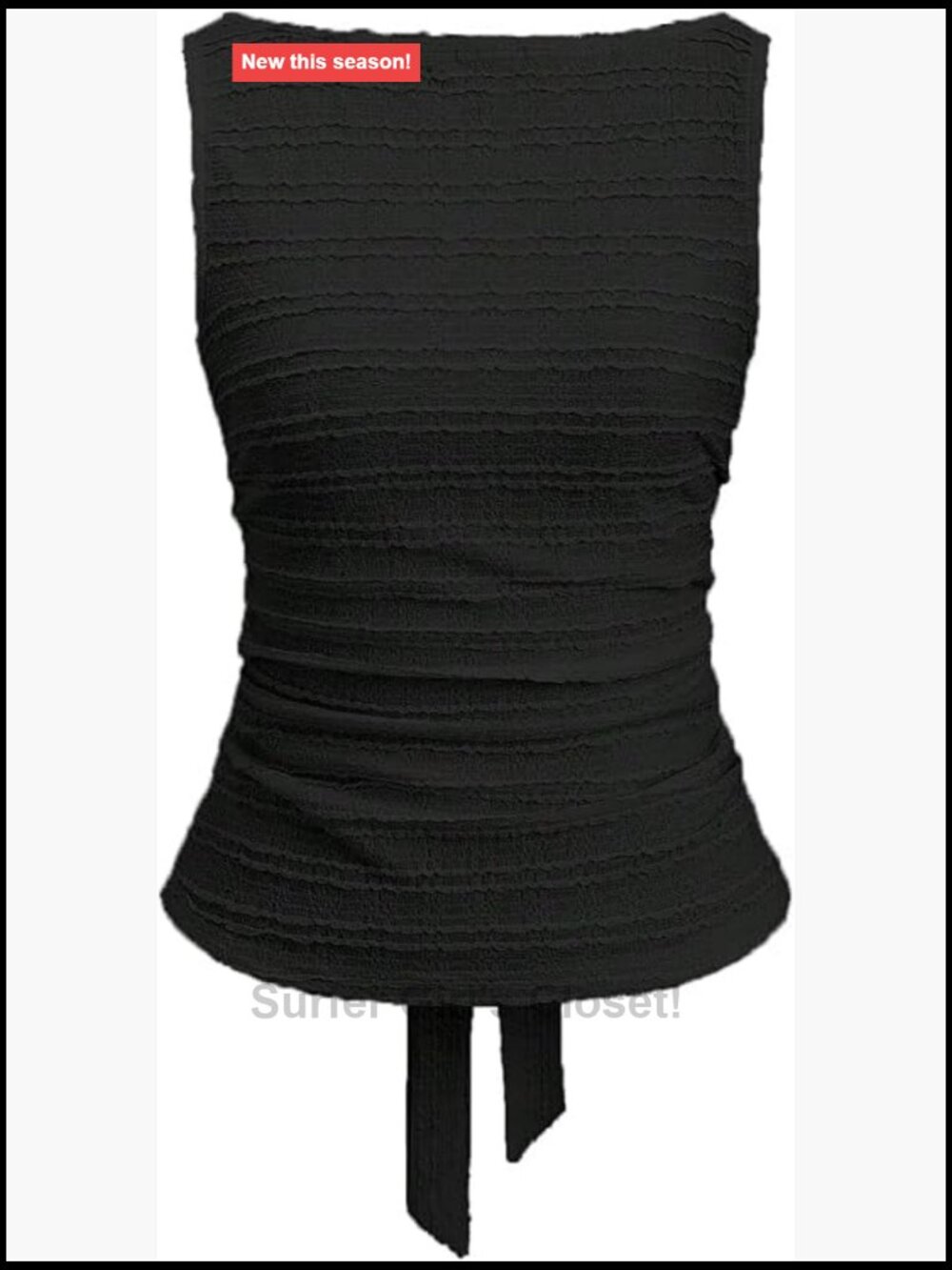 Dressy Tank Top Boat Neck Tie Back Sleeveless Ruched Polyester Blend